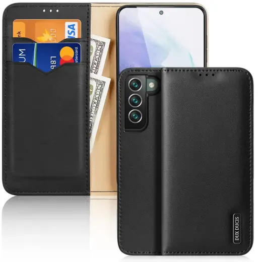 Dux Ducis Hivo Leather Flip Cover Genuine Leather Wallet For Cards And Documents Samsung Galaxy S22 + (S22 Plus) Black Photo