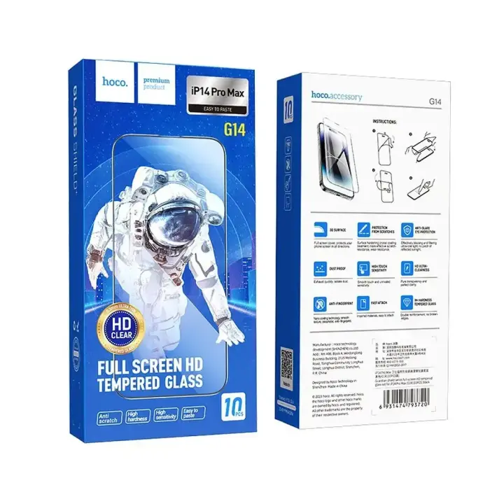 Tempered glass to iPhone 14 PRO MAX Hoco HD 5D Guardian shield 10 pcs G14 black Foto 9