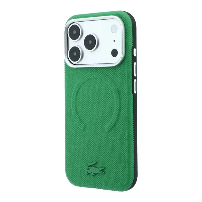 Lacoste PVC Petit Pique Semi Wrap Embossed maciņš ar MagSafe atbalstu telefonam iPhone 18 Pro zaļš