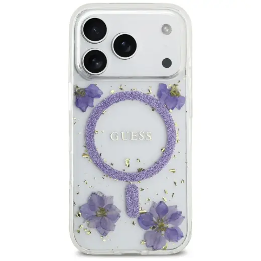 Case Guess Resin Flowers Glitter MagSafe for iPhone 17 Pro purple Foto 3