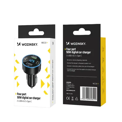 Wozinsky WDCCB Car Charger with Display 50W 2xUSB-C | 2xUSB-A - Black Foto 9
