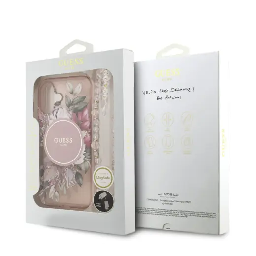 Guess IML Flowers Strap MagSafe Case for iPhone 17 Pink Фото num