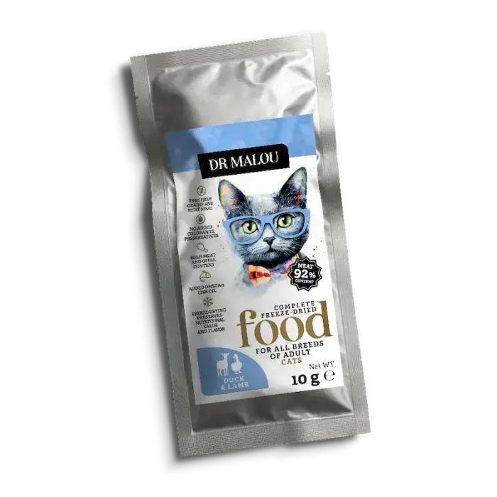 Liofilizēta barība kaķiem - DR Malou, Duck with lamb, Adult Cats, 10g