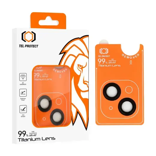 Tempered glass Tel Protect Titanium Lens 99% AR on camera for Iphone 14/14 Plus/16e black (lens 2 pcs)