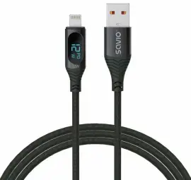 Savio datu pārraides un uzlādes vads | ar LED ekrānu | USB-A uz Lightning | 1m