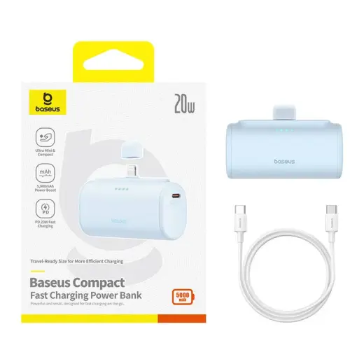 Baseus Compact IP external battery (powerbank) | 5000 mAh | 20W | USB-C, Lightning | blue Photo