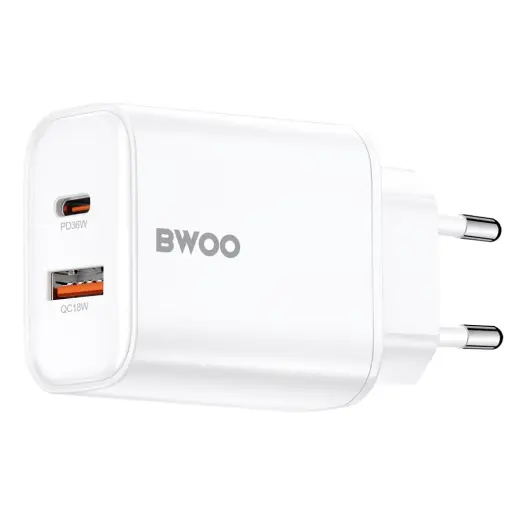 BWOO CDA207 PD 36W wall charger 1x USB-A + USB-C port white Foto 2