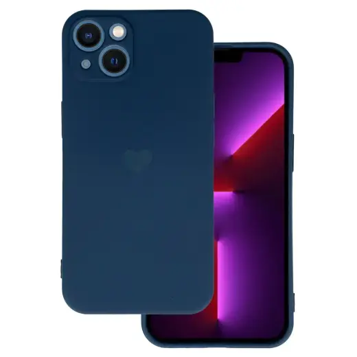 Vennus Silicone Heart maciņš telefonam iPhone 14 Plus tumši zils (dizains 1)