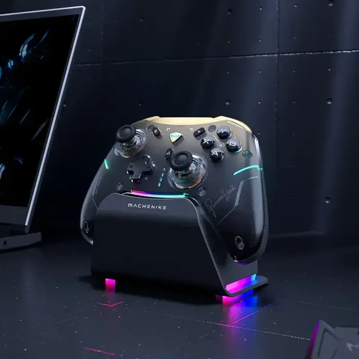 Machenike G5Pro Premium Edition Wireless Game Controller with Charging Station - Black and Gold Photo