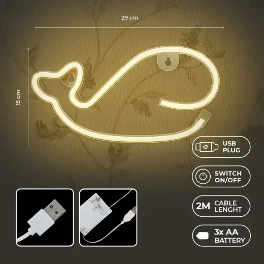 Neon LED Light WHALE warm white Bat + USB FLNE09 Forever Light Foto 5