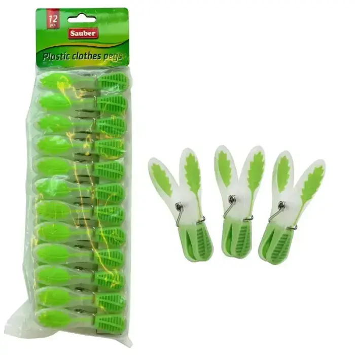 Plastic laundry hooks 12pcs green