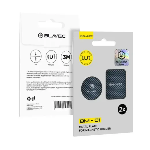 Blavec Metal plate for magnetic holder BM-01 set of 2 pieces round (40mm) and rectangle (40x58mm) carbon Фото num