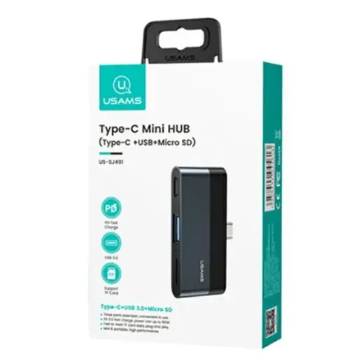 USAMS Adapter HUB USB 3.0|USB-C|Micro SD szary|grey SJ491HUB01 (US-SJ491) Фото num