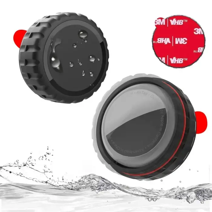 Apple AirTag Case, Screw-On, Waterproof, Self-Adhesive - Black Foto 3