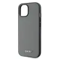 DKNY PU Leather Silver Metal Logo Magsafe Case for iPhone 14 Grey — Фото 3