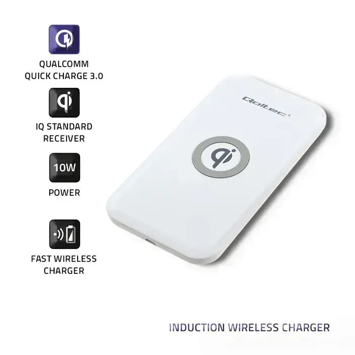 Qoltec Induction Wireless Charger | Qualcomm QuickCharge 3.0 | 10W | white Foto 2
