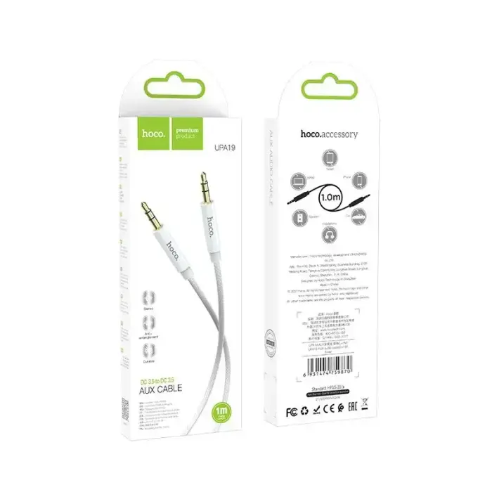 Cable AUX Jack 3,5 mm to Jack 3,5 mm Hoco 1 m UPA19 silver Photo