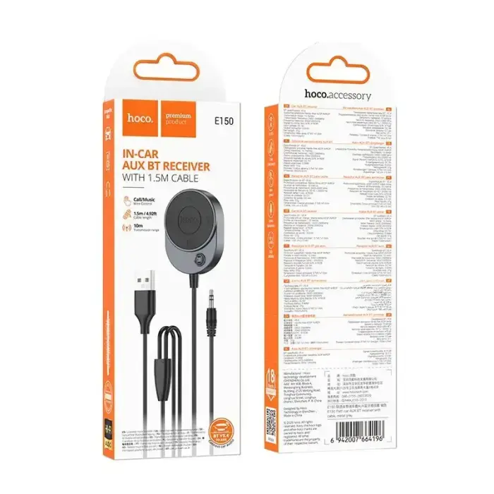 Wireless car receiver Hoco AUX Bluetooth with cable Jack 3,5 mm E150 metal gray Foto 8