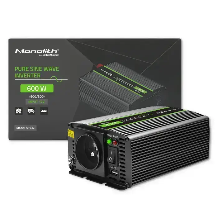 Qoltec Pure Sine Wave Inverter Monolith| 300W | 600W | 12V to 230V Foto 15