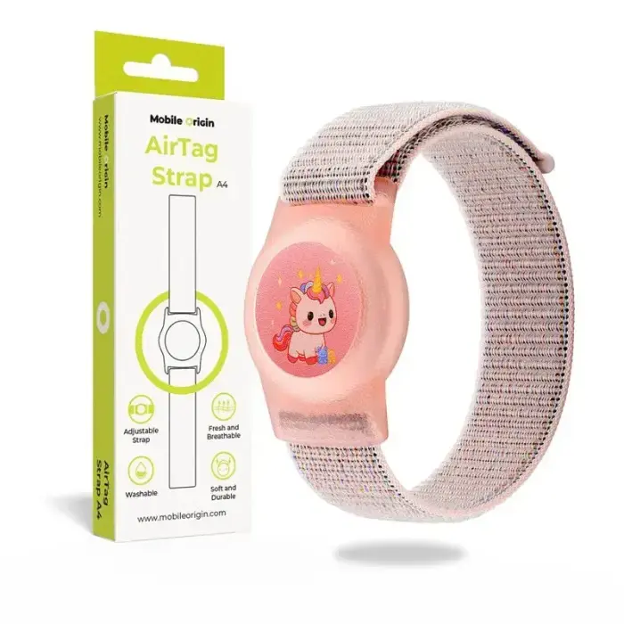 Mobile Origin AirTag Strap, pink unicorn