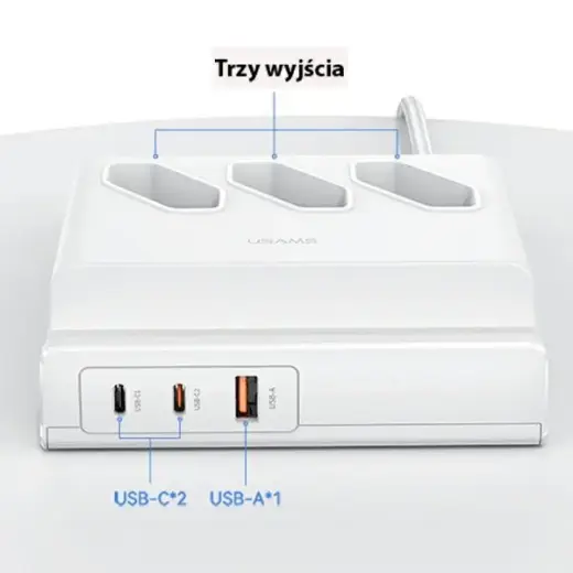 USAMS Listwa zasilająca 65W Super Si Fast Charging USB Extension Socket EU biały|white CC160TC01 (US-CC160) Фото num