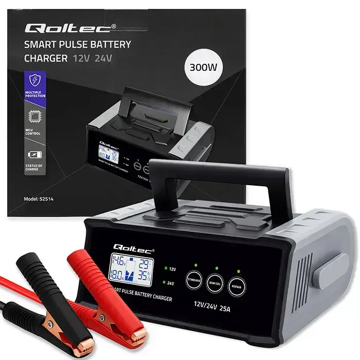 Qoltec Intelligent microprocessor charger 12V 24V 25A | Rectifier with repair function for AGM GEL SLA battery | LCD Foto 15