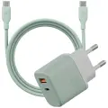 Wall charger Bazic GoPort Velox Kit USB-C|USB-A GaN 35W with cable green Photo