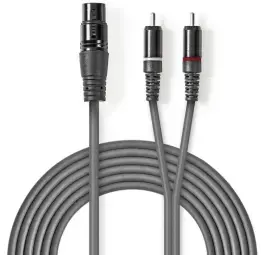 Kabelis Nedis XLR F - 2x RCA M 3m