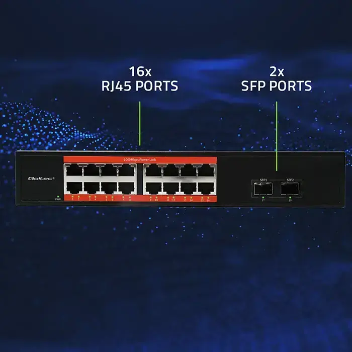 Qoltec Gigabit Ethernet SWITCH | 16x RJ45 | 2x SFP | 1000 Mb/s Foto 7
