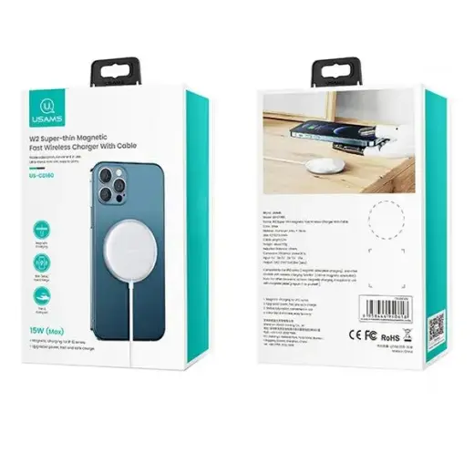 Беспроводное зарядное устройство Usams CD160 W2 MagSafe для телефонов Apple 15W | 3A серебряное Фото num