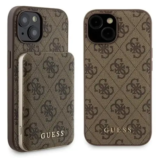 Zestaw Guess GUBPM5P15S4GEMGW iPhone 15 6.1" hardcase + Powerbank 5000mAh MagSafe brązowy|brown 4G Metal Logo Foto 1