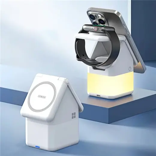 Duzzona W20 15W 4in1 inductive charger for iPhone | AirPods | Apple Watch with night lamp - white Фото num