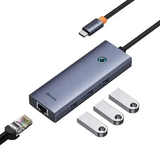 4in1 Hub Baseus  UltraJoy USB-C do 3x USB 3.0 + RJ45 (space grey) Foto 5
