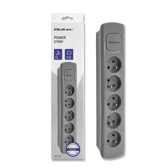 Qoltec Power strip | 5 sockets | 1.8m | Grey