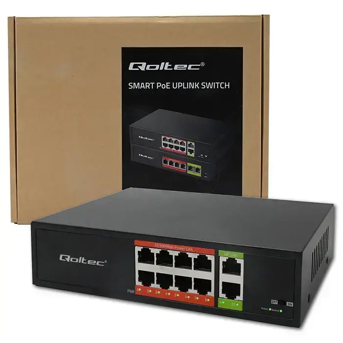 Qoltec FAST Ethernet PoE SWITCH | 8x RJ45 PoE | 2x RJ45 Uplink | 120W | 10/100 Mb/s Foto 12