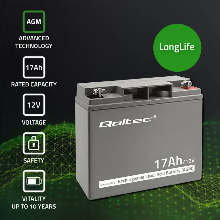 Qoltec AGM battery | 12V | 17Ah | Maintenance-free | Efficient| LongLife | for UPS, scooter Foto 3