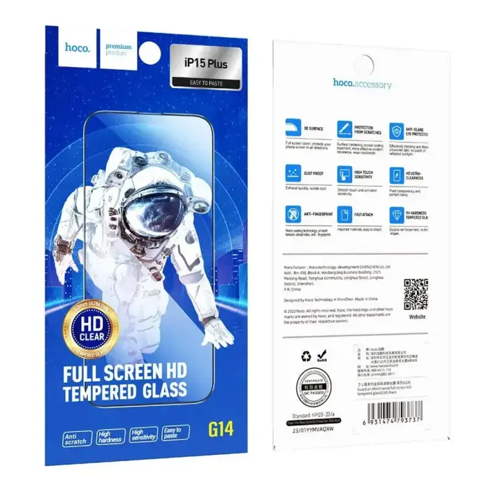Tempered glass to iPhone 15 PLUS / 16 PLUS Hoco HD 5D Guardian shield 10 pcs G14 black Foto 9