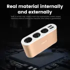 Car Cigarette Lighter Socket Splitter B08 - 3 sockets + 2xUSB - 3,1A 120W with display and cable gold Foto 7