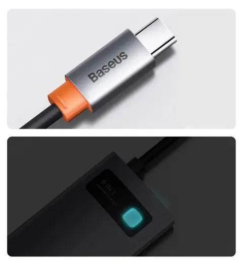 Baseus Metal Gleam 6in1 multifunctional HUB USB Type C - USB Type C Power Delivery 100 W | HDMI 4K 30 Hz | 3x USB 3.2 Gen 1 | RJ45 1 Gbps (CAHUB-CW0G) Foto 4