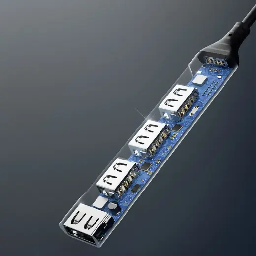 Dudao HUB 4in1 USB-C - 4x USB-A (3 x USB2.0 | USB3.0) 6.3cm black (A16T) Фото num