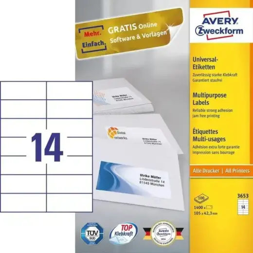 Avery Zweckform, Labels Avery 105 x 42,3mm, A4 (3653) Photo