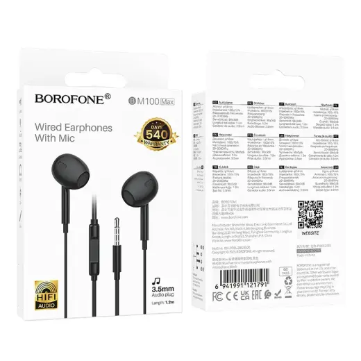 Borofone Earphones BM100 Max Fuente with microphone black Foto 5
