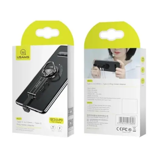 USAMS Adapter AU11 2w1 USB-C - 3,5mm +USB-C +  ring holder czarny|black SJ359TC01 (US-SJ359) Фото num