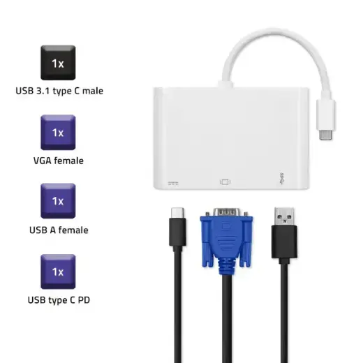 Qoltec Hub Adapter USB-C 3.1 3in1 | USB 3.0 | VGA | USB-C 3.1 PD 92W Фото num