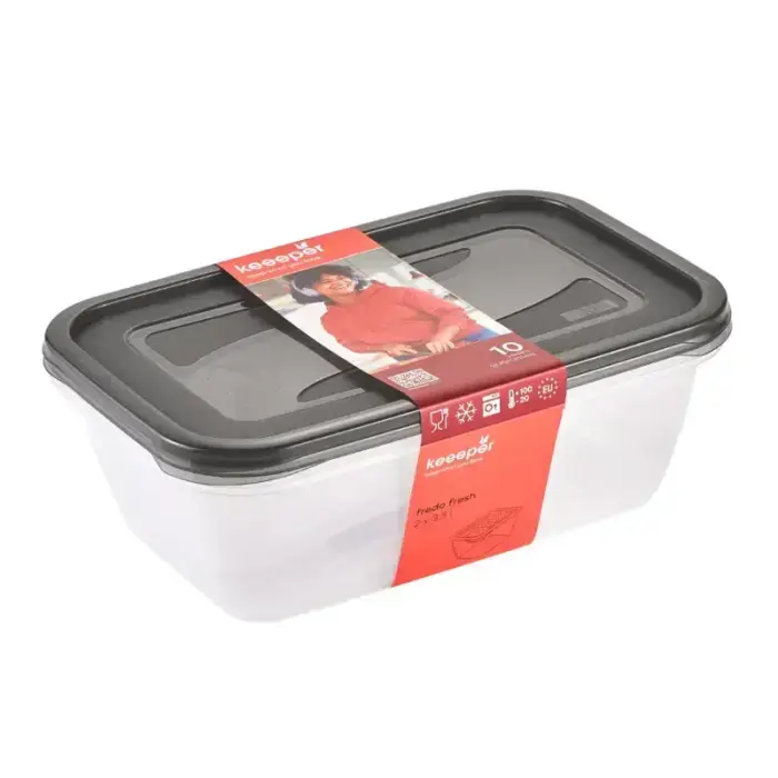 Pārtikas trauciņu komplekts taisnstūrveida  3x2,4L Fredo „Fresh“ caurspīdīgs/kristāla pelēks