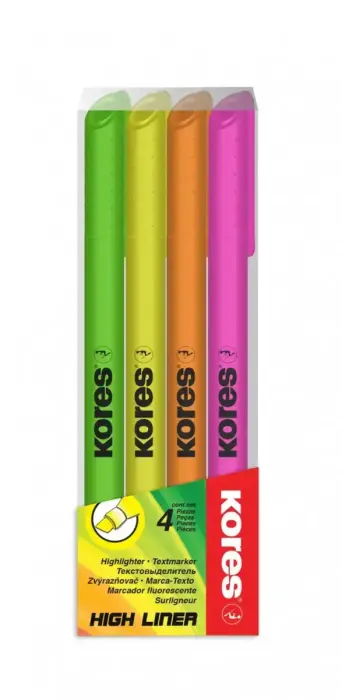 Teksta marķieris KORES HIGH LINER FINE 4 krāsu komplekts