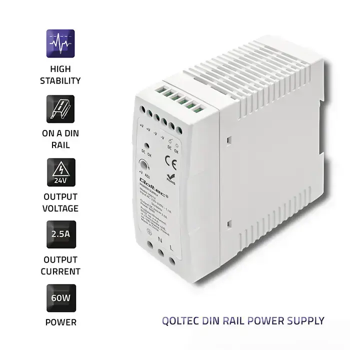 Qoltec DIN rail power supply | 60W | 24V | 2.5A | White | Slim Foto 4
