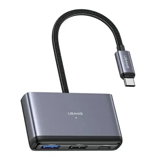 USAMS Adapter HUB 4w1 2xUSB 2.0|USB 3.0| USB-C szary|dark grey SJ627HUB01 (US-SJ627) Фото num