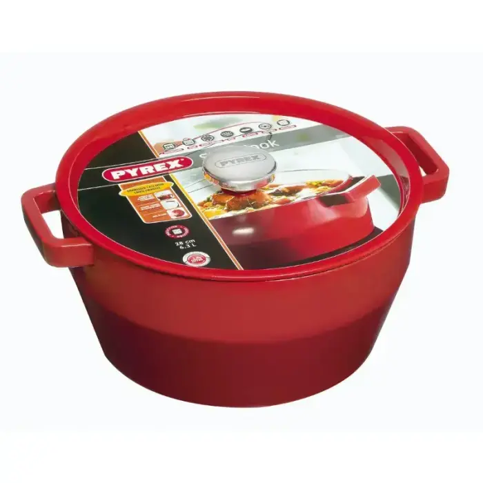 Чугунная кастрюля 6,8 л Pyrex круглая Ø28 см красная Фото num