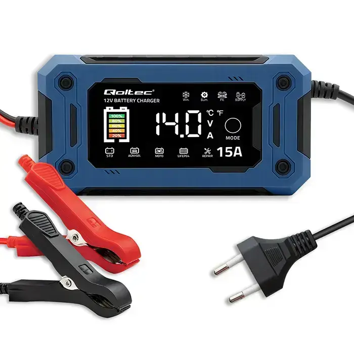 Qoltec Intelligent microprocessor charger 12V 15A | Rectifier with repair function and maintaining power supply during battery replacement | for AGM GEL LiFePO4 | LCD Foto 6